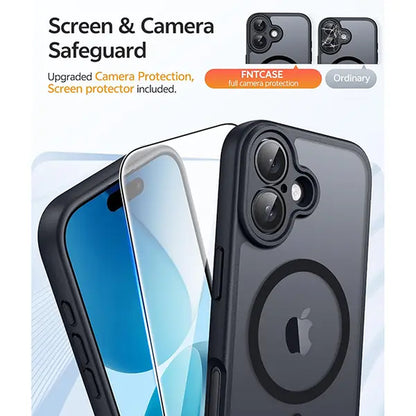 FNTCASE for Iphone 17 Iphone 16 Phone Case: Magnetic Charging Shockproof Magsafe - Frosted Oil Spray Touch with Screen Protector