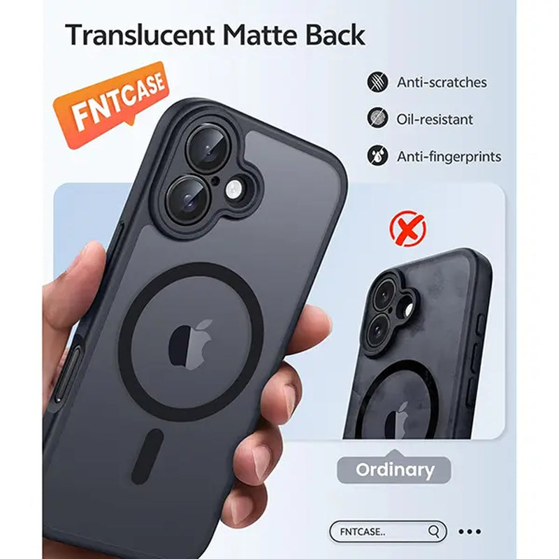 FNTCASE for Iphone 17 Iphone 16 Phone Case: Magnetic Charging Shockproof Magsafe - Frosted Oil Spray Touch with Screen Protector