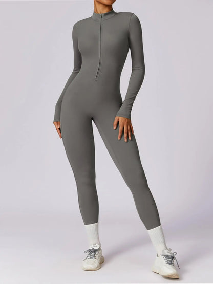 Women'S Solid Zip up Long Sleeve Sports Jumpsuit, Casual Sporty Comfy Jumpsuit for Yoga Gym Workout, Ladies Sportswear for All Seasons, All Season Activewear