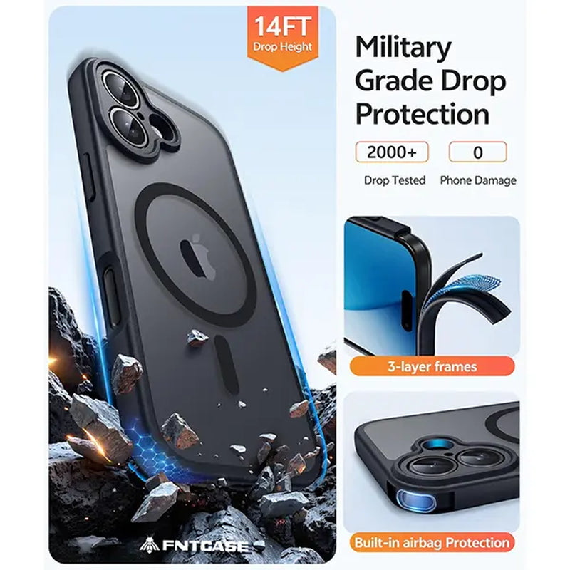 FNTCASE for Iphone 17 Iphone 16 Phone Case: Magnetic Charging Shockproof Magsafe - Frosted Oil Spray Touch with Screen Protector
