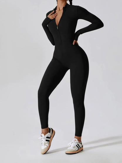 Women'S Solid Zip up Long Sleeve Sports Jumpsuit, Casual Sporty Comfy Jumpsuit for Yoga Gym Workout, Ladies Sportswear for All Seasons, All Season Activewear